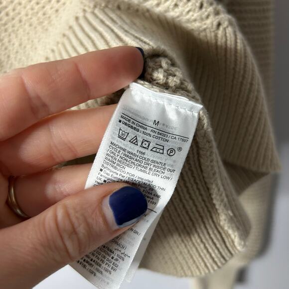 Gap Cream Crochet‎ Crewneck Sweater Open Knit Fisherman Womens Medium Neutral - Picture 6 of 7